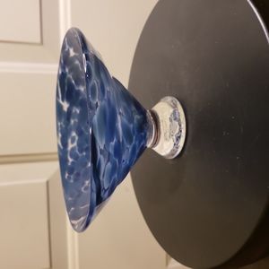 Signed Art Glass Spotted Blue Dish